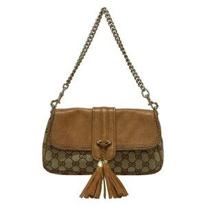 Auth GUCCI Marrakech, GG Pattern 257032 Beige Light Brown Jacquard Leather